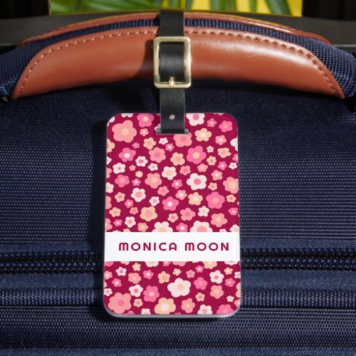 Colorful Daisies Pattern Cute Bold Pink CUSTOM  Luggage Tag