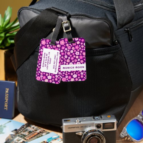 Colorful Daisies Pattern Cute Purple CUSTOM Luggage Tag