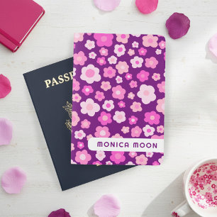 Colorful Daisies Pattern Purple Pink CUSTOM Name Passport Holder