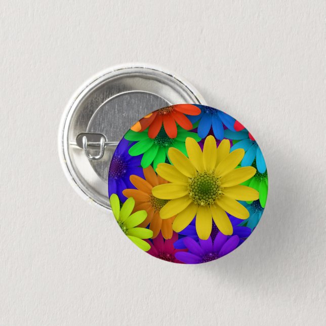 Colorful Daisies Pinback Button (Front & Back)