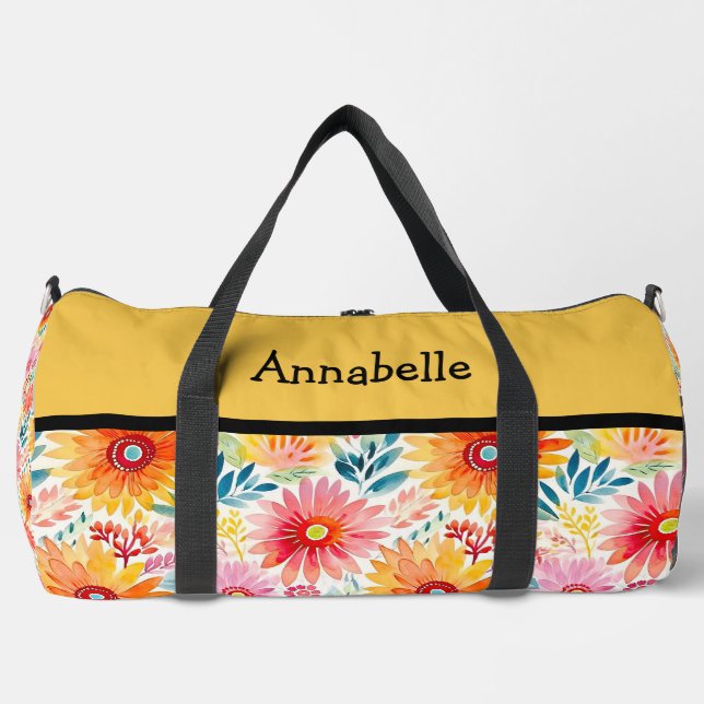 Colorful Daisies Print Large Duffel Cut Sew Bag (Front)