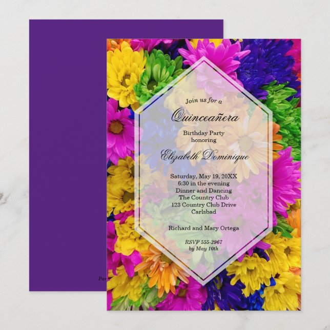Colorful Daisies Quinceañera Birthday Invitations (Front/Back)