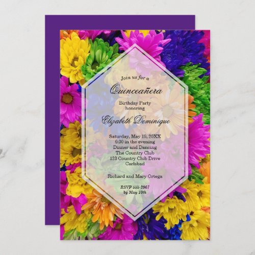 Colorful Daisies Quinceaera Birthday Invitations