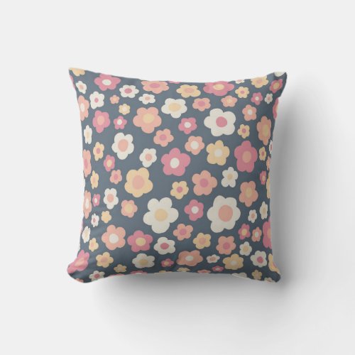 Colorful Daisies Retro Floral Pattern Pastel Throw Pillow