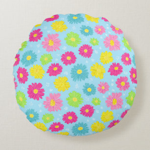 Colorful Daisies Round Pillow