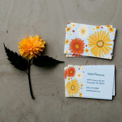 Colorful Daisies Soft Blue Business Card