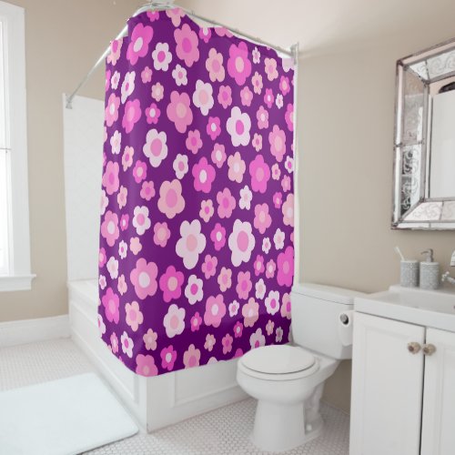 Colorful Daisies Spring Summer Floral Pattern Pink Shower Curtain