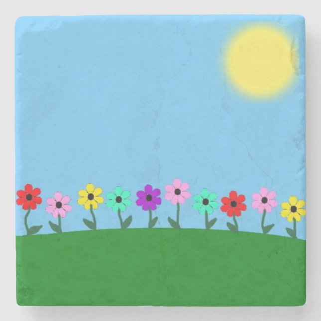 Colorful Daisies Stone Coaster (Front)