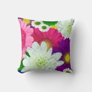 Colorful Daisies, summer blooms, Throw Pillow