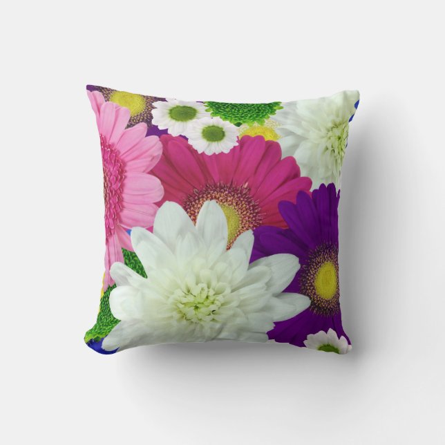 Colorful Daisies, summer blooms, Throw Pillow (Front)
