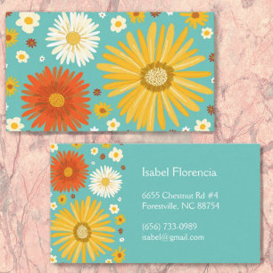 Colorful Daisies teal Blue Business Card