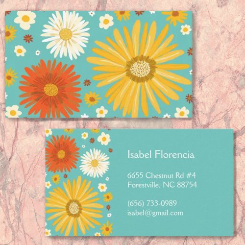 Colorful Daisies teal Blue Business Card