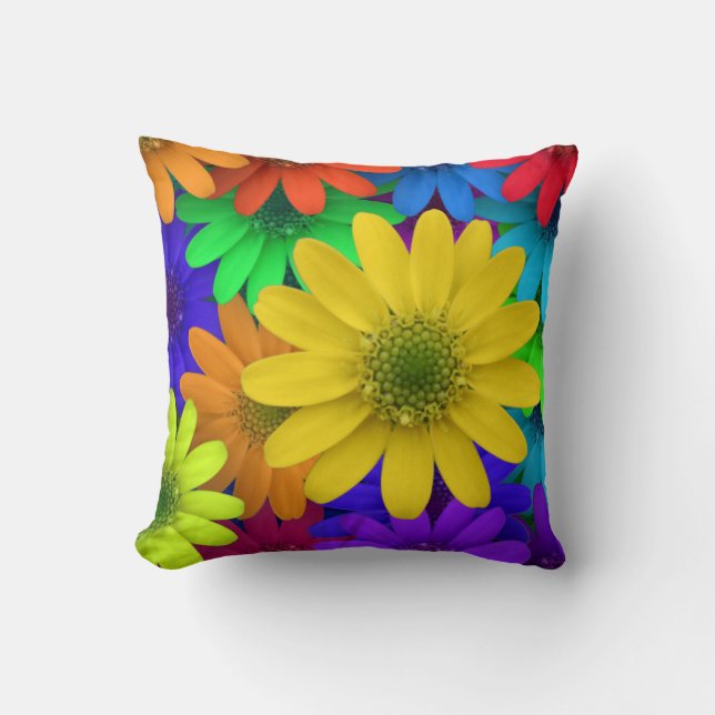 Colorful Daisies Throw Pillow (Front)