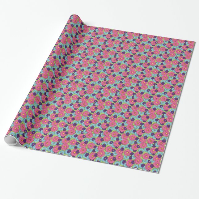 Colorful Daisies Wrapping Paper (Unrolled)