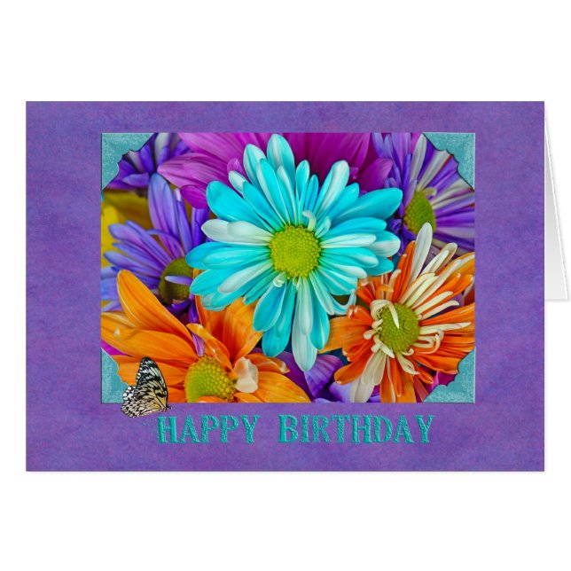 colorful daisy birthday cards (Front Horizontal)