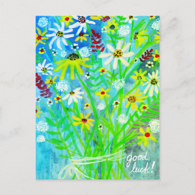 Colorful Daisy Bouquet Good Luck Postcard (Front)