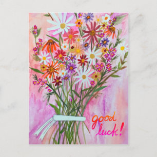 Colorful Daisy Bouquet GOOD LUCK Postcard