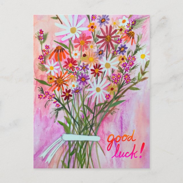 Colorful Daisy Bouquet GOOD LUCK Postcard (Front)