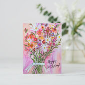 Colorful Daisy Bouquet Happy Birthday Postcard (Standing Front)