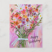 Colorful Daisy Bouquet Happy Birthday Postcard (Front)