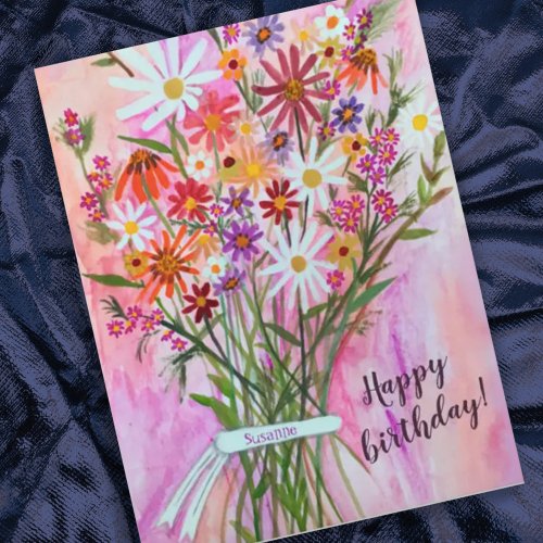 Colorful Daisy Bouquet Happy Birthday Postcard