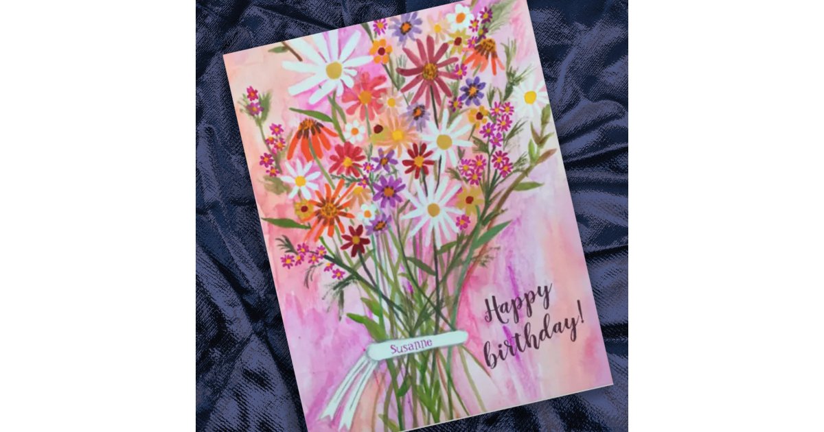 Colorful Daisy Bouquet Happy Birthday Postcard | Zazzle