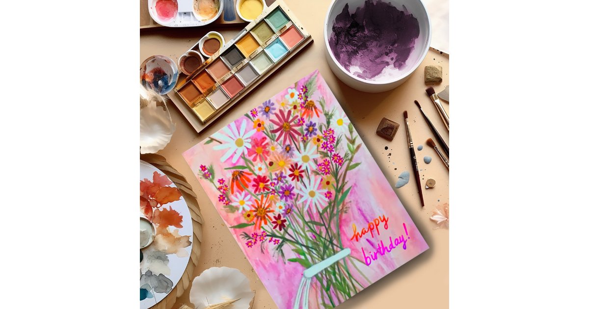 Colorful Daisy Bouquet Happy Birthday Postcard | Zazzle