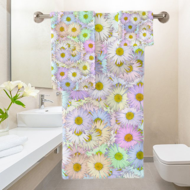 Colorful daisy bouquet - pastel bath towel set (Creator Uploaded)