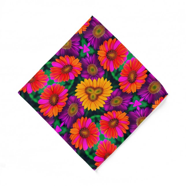 Colorful Daisy Bouquet Pattern Bandana (Front)