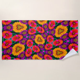 Colorful Daisy Bouquet Pattern Beach Towel