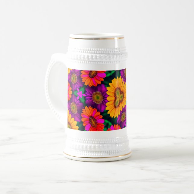 Colorful Daisy Bouquet Pattern Beer Stein (Front Left)