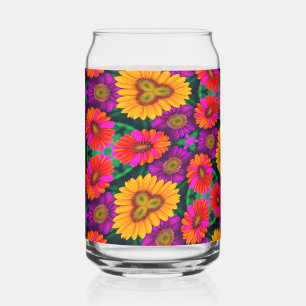 Colorful Daisy Bouquet Pattern Can Glass