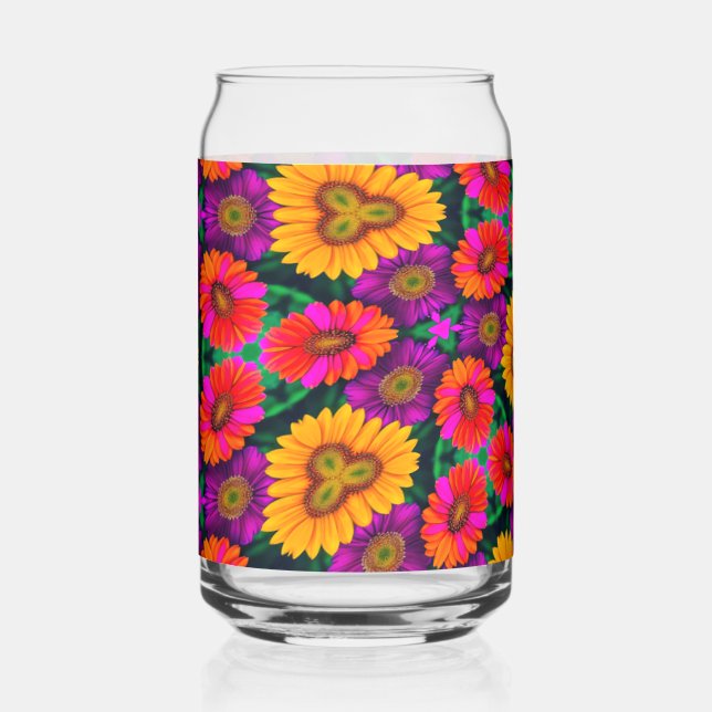 Colorful Daisy Bouquet Pattern Can Glass (Front)