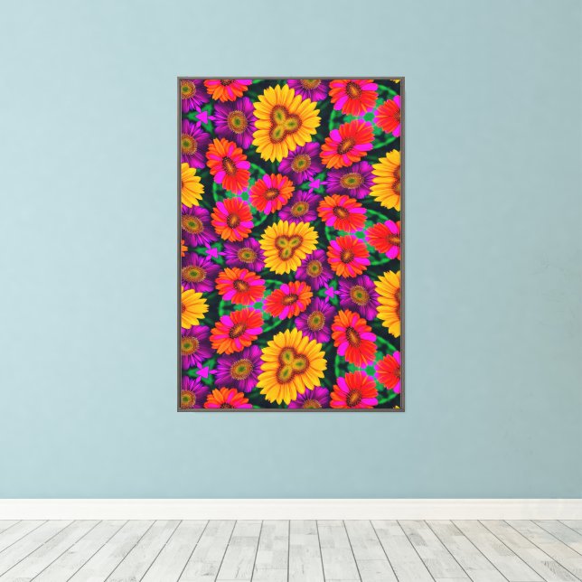 Colorful Daisy Bouquet Pattern Canvas Print (Insitu(Wood Floor))