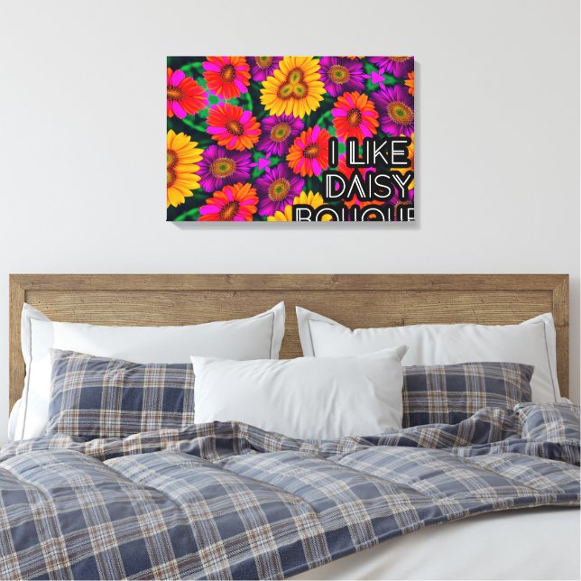Colorful Daisy Bouquet Pattern Canvas Print (Insitu(Bedroom))