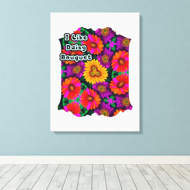 Colorful Daisy Bouquet Pattern Canvas Print (Insitu(Wood Floor))
