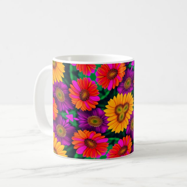 Colorful Daisy Bouquet Pattern Coffee Mug (Front Left)