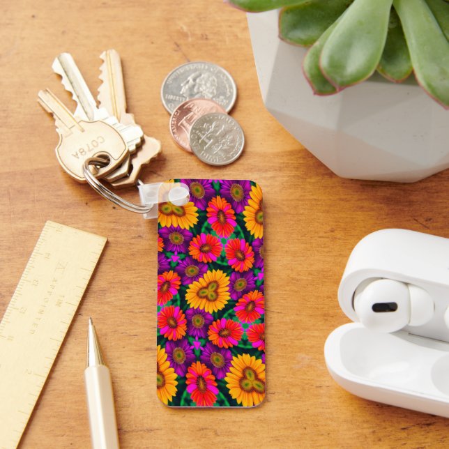 Colorful Daisy Bouquet Pattern Keychain (Desk)