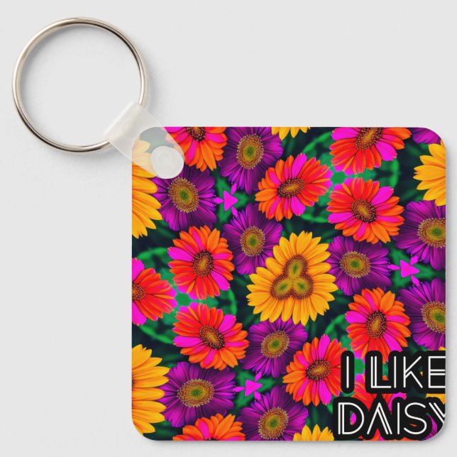 Colorful Daisy Bouquet Pattern Keychain (Front)