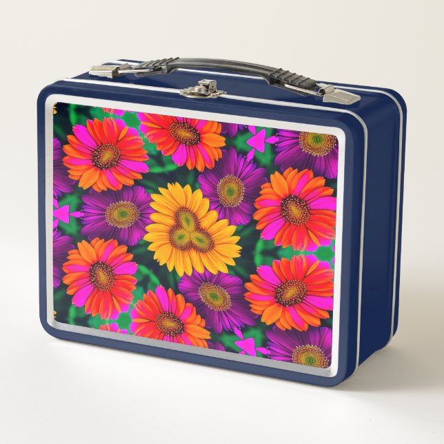 Colorful Daisy Bouquet Pattern Metal Lunch Box (Front)