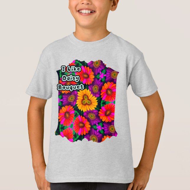 Colorful Daisy Bouquet Pattern T-Shirt (Front)