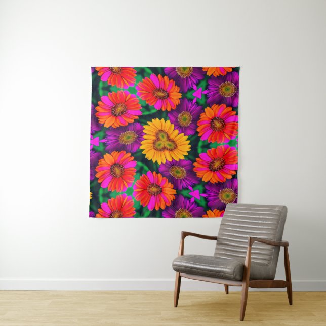Colorful Daisy Bouquet Pattern Tapestry (In Situ)