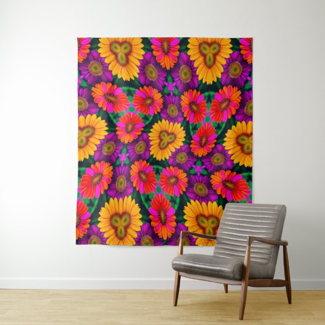 Colorful Daisy Bouquet Pattern Tapestry (In Situ)