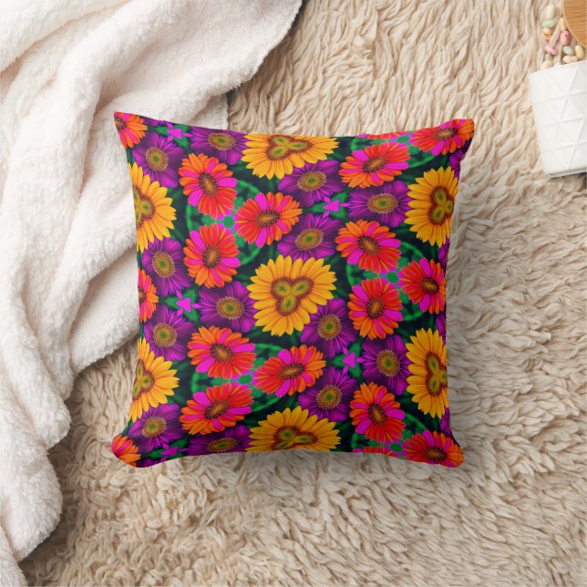 Colorful Daisy Bouquet Pattern Throw Pillow (Blanket)