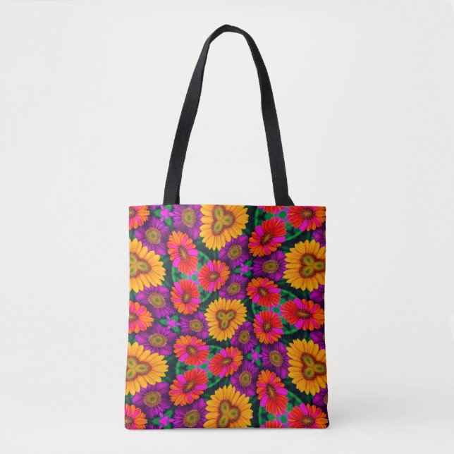 Colorful Daisy Bouquet Pattern Tote Bag (Front)
