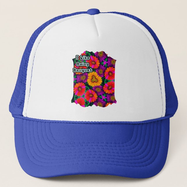 Colorful Daisy Bouquet Pattern Trucker Hat (Front)
