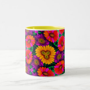 Colorful Daisy Bouquet Pattern Two-Tone Coffee Mug