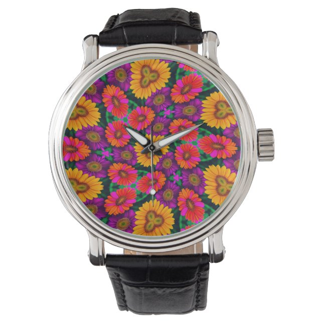 Colorful Daisy Bouquet Pattern Watch (Front)