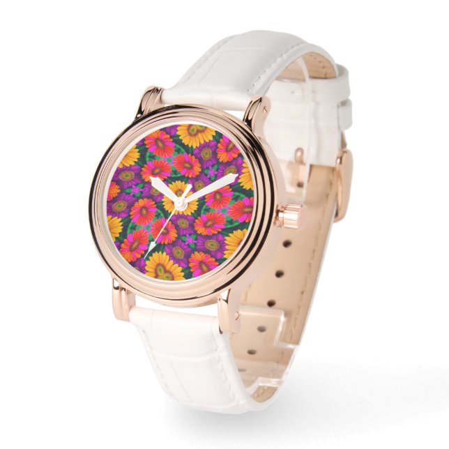 Colorful Daisy Bouquet Pattern Watch (Angle)