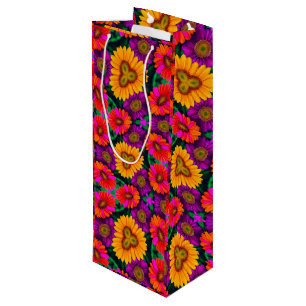 Colorful Daisy Bouquet Pattern Wine Gift Bag